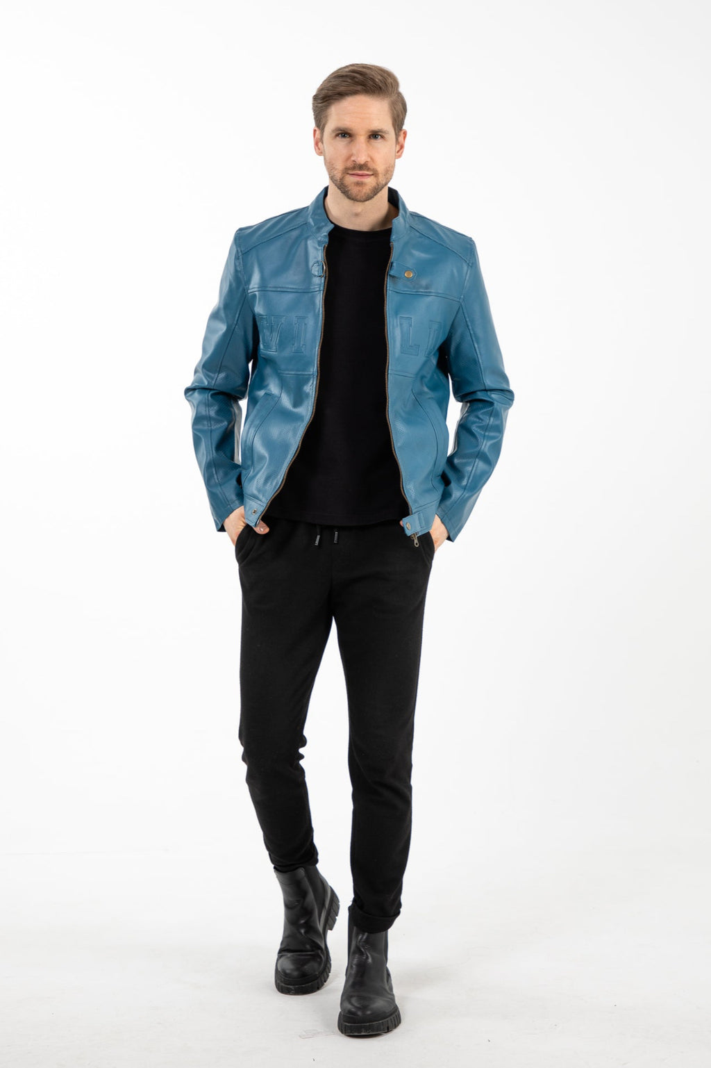 Perforated Faux Leather Moto Jacket