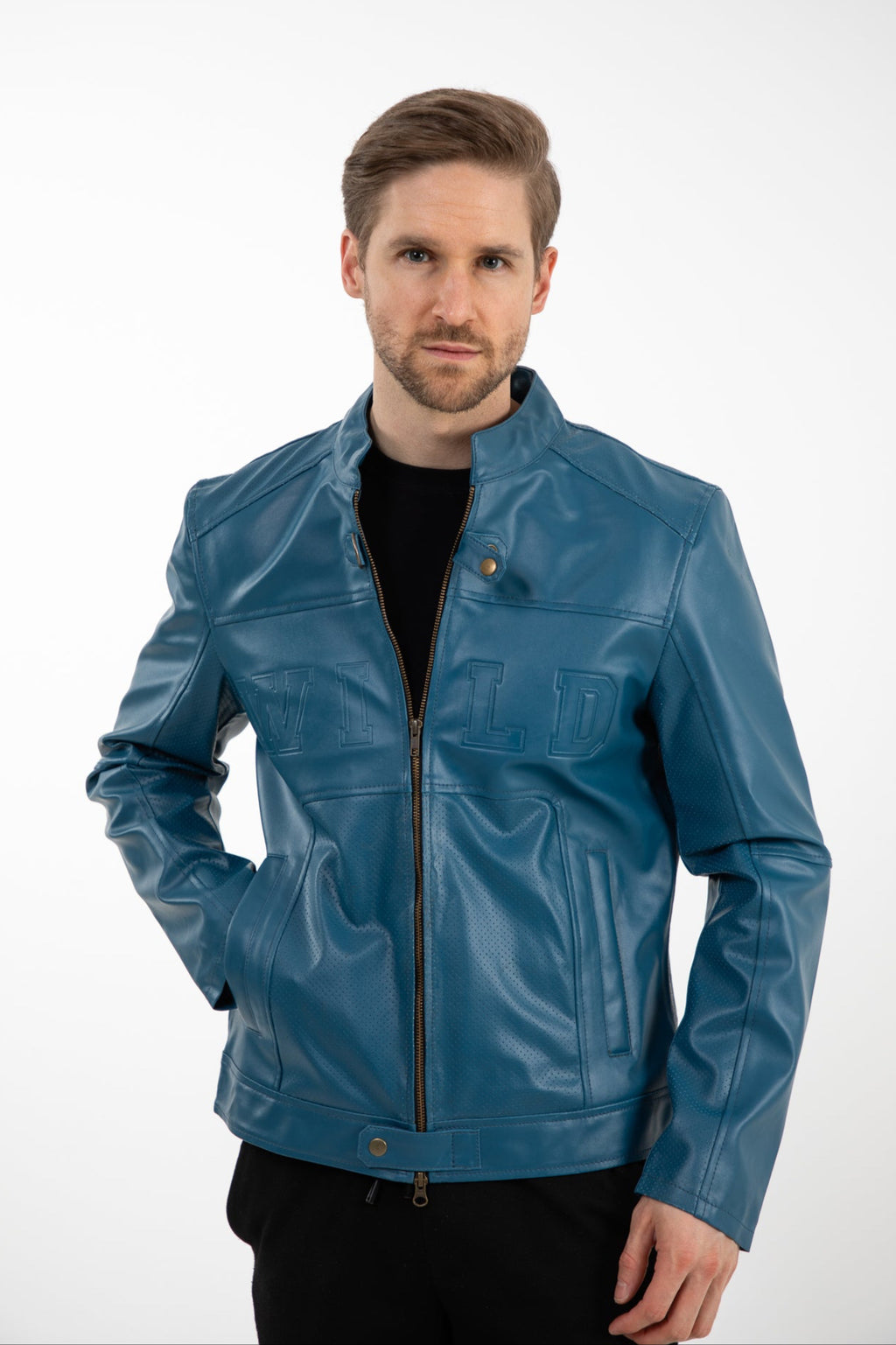 Perforated Faux Leather Moto Jacket
