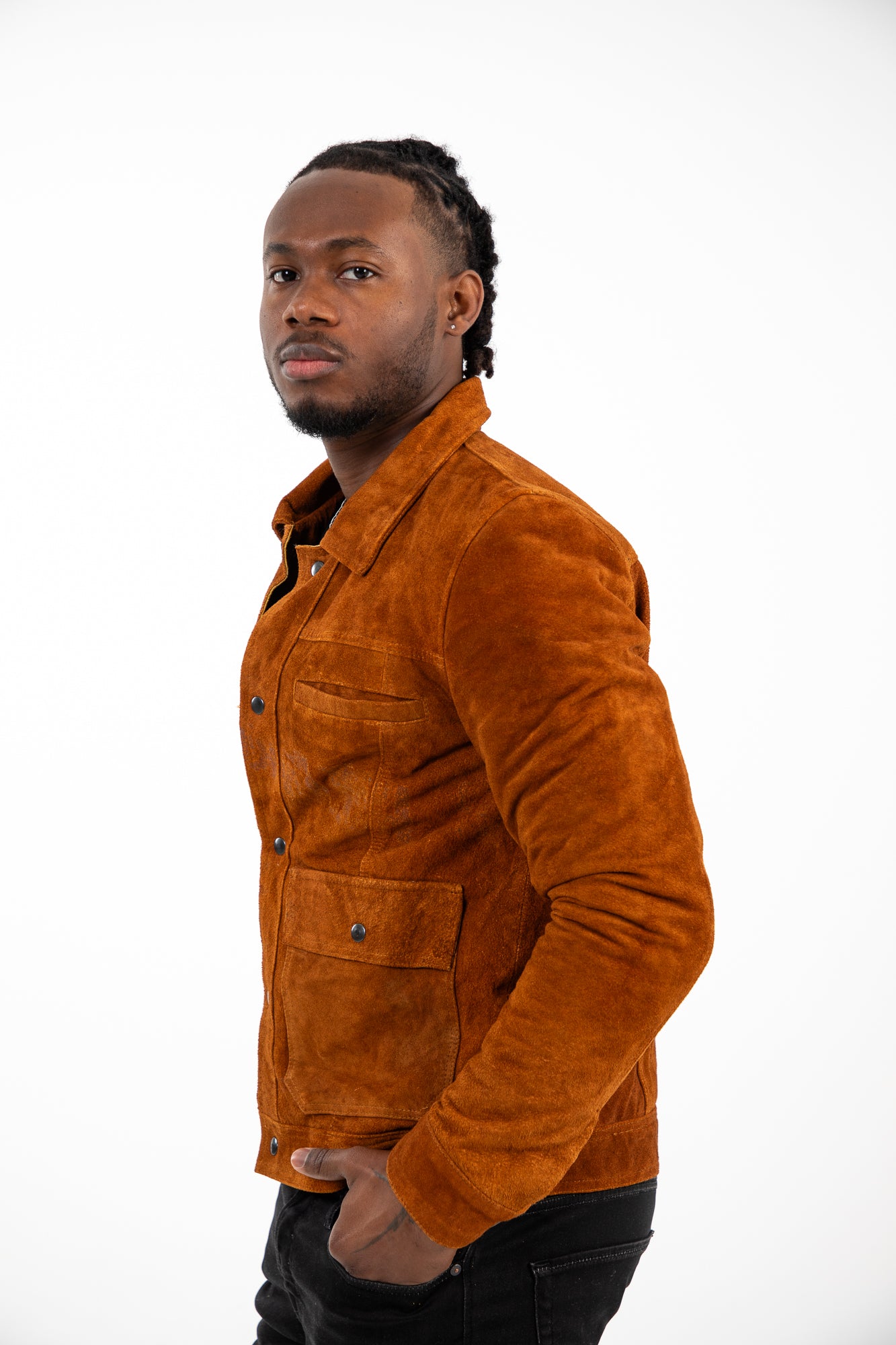 Suede Snap Button Leather Jacket