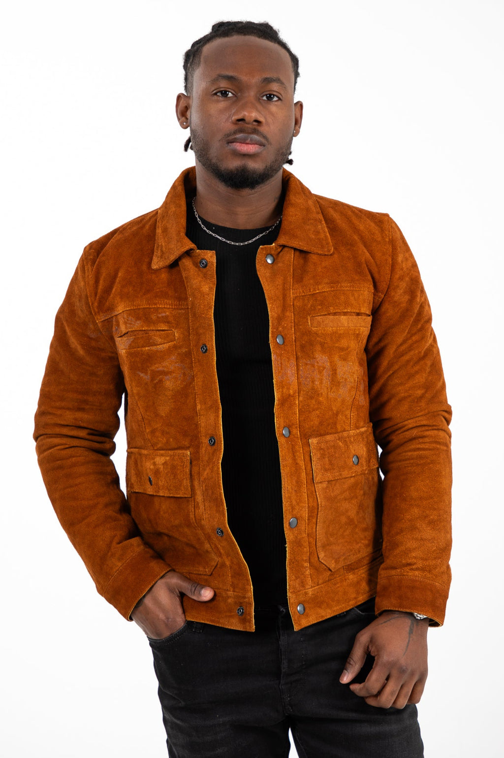 Suede Snap Button Leather Jacket